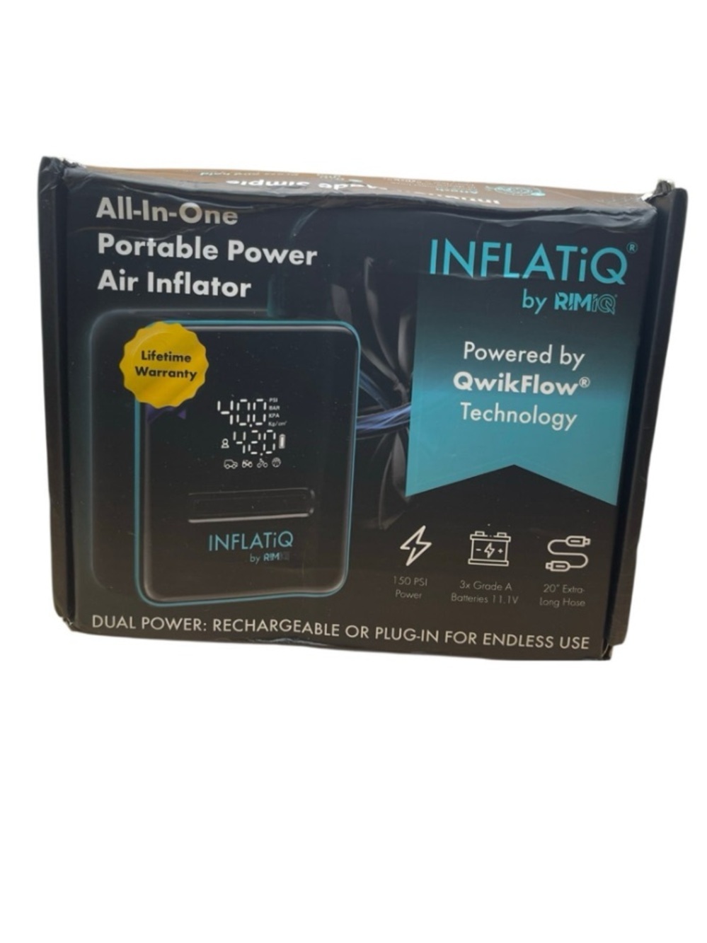 INFLATiQ RIMiQ Tire Inflator 150 PSI Portable Air Compressor Digital Auto shut